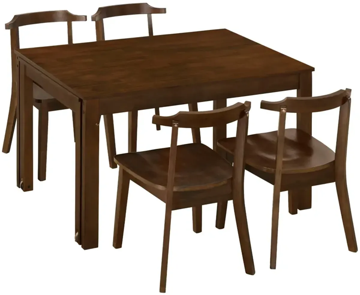 Topmax - 5 Piece Farmhouse Extendable Dining Table Set With Wheels Kitchen Table Set With Pull-Out Side Table And Dining Chairs For Small Places