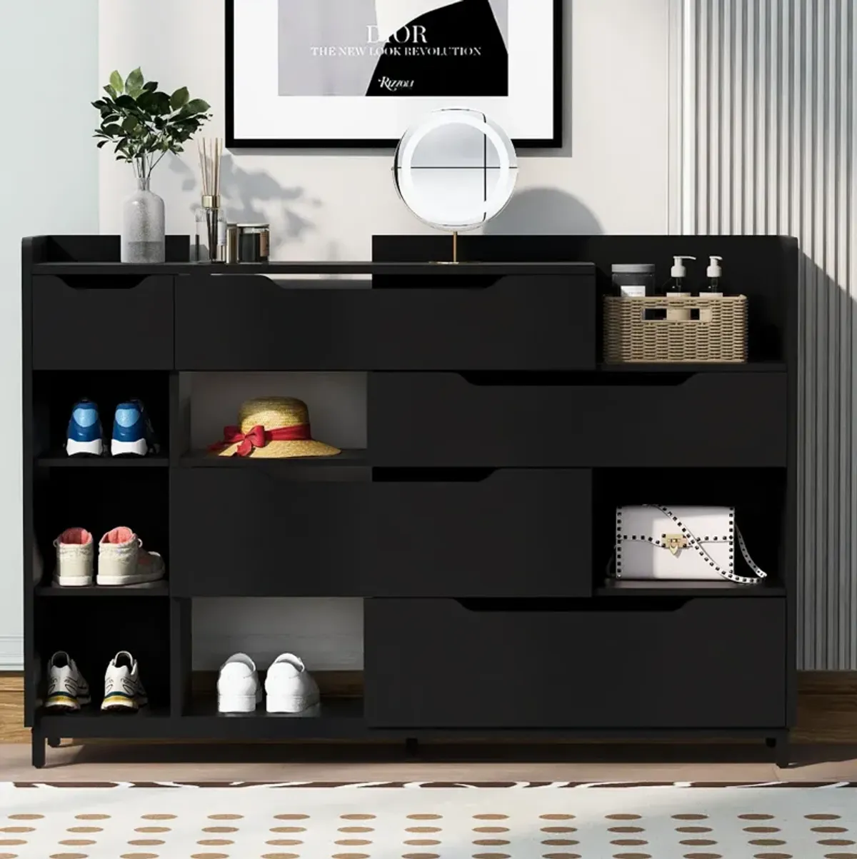 Shoe Storage Cabinet For Entryway With Drawers And Shelves, Modern Shoe Organizer Cabinet, Free Standing Shoe Rack For Hallway, Living Room