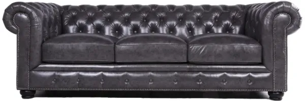 Traditional Tufted Leather Chesterfield Nailhead Sofa