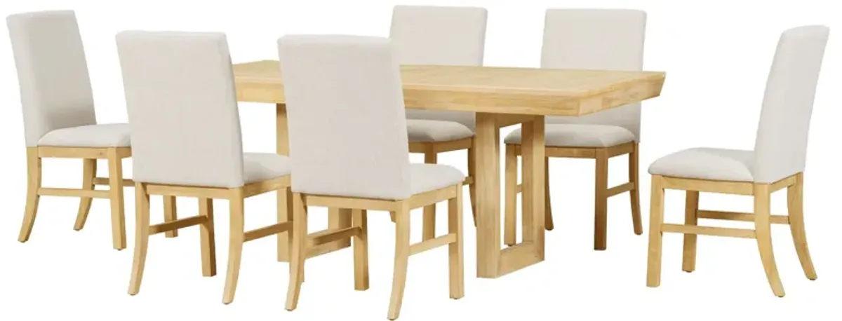 Topmax - 7 Piece Traditional Extendable Dining Table Set With Butterfly Leaf And 6 Upholstered Dining Table Set