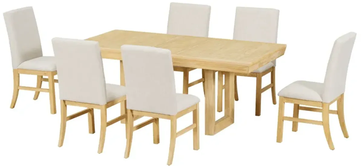 Topmax - 7 Piece Traditional Extendable Dining Table Set With Butterfly Leaf And 6 Upholstered Dining Table Set