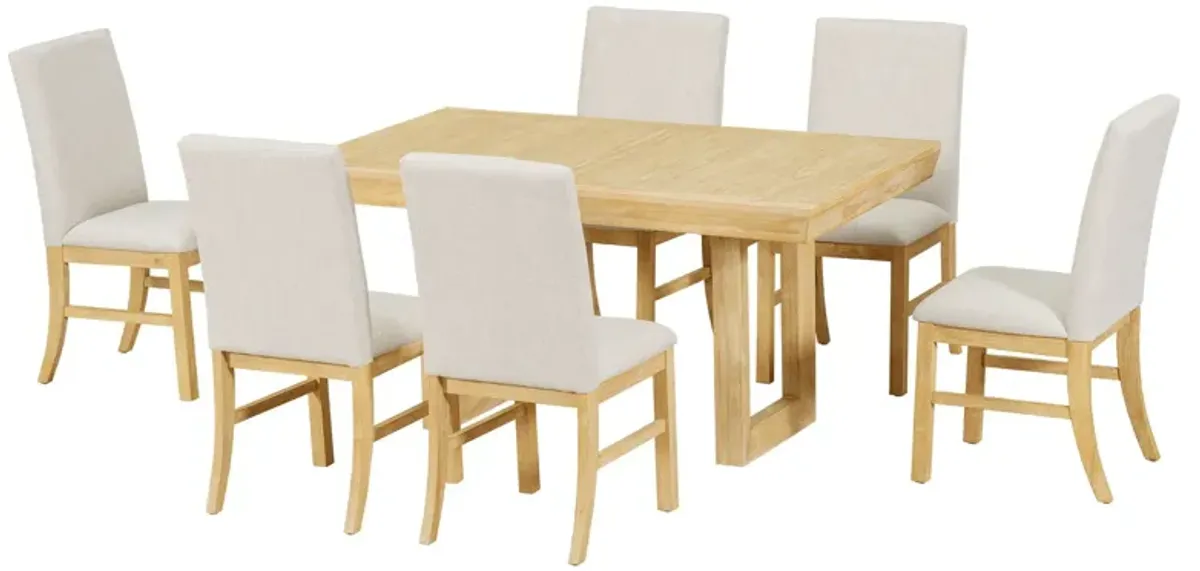 Topmax - 7 Piece Traditional Extendable Dining Table Set With Butterfly Leaf And 6 Upholstered Dining Table Set