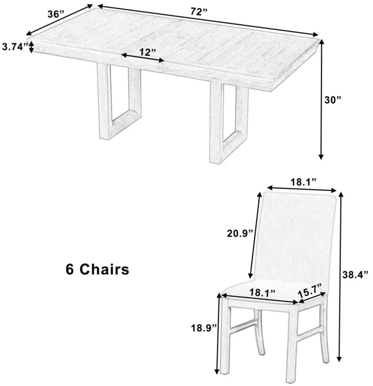 Topmax - 7 Piece Traditional Extendable Dining Table Set With Butterfly Leaf And 6 Upholstered Dining Table Set