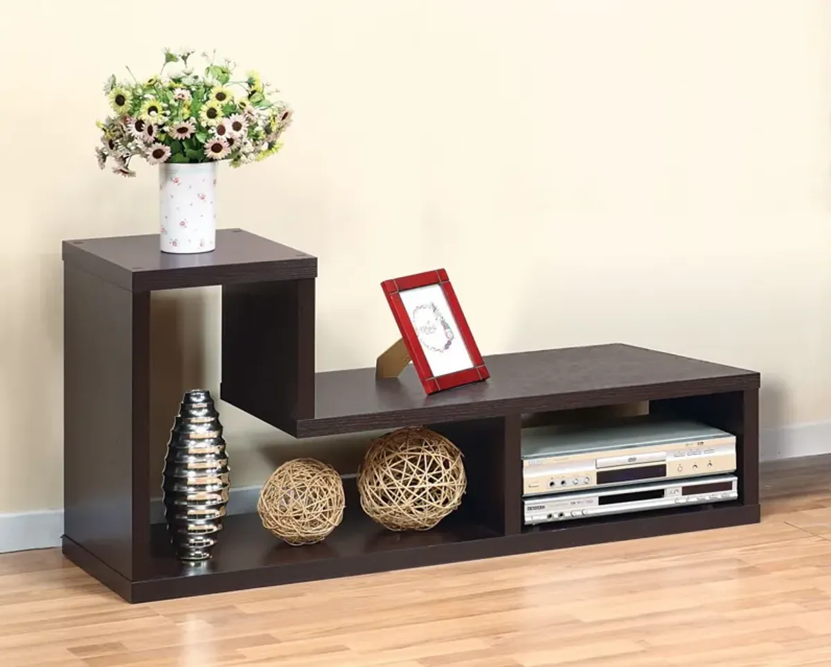 L Shape Geometric TV Stand Two Piece Extendable Media Furniture - Espresso