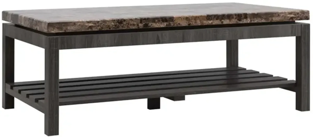 Coffee Table Occasional Faux Marble Slat Shelf Country Farmhouse Italian - Distressed Gray