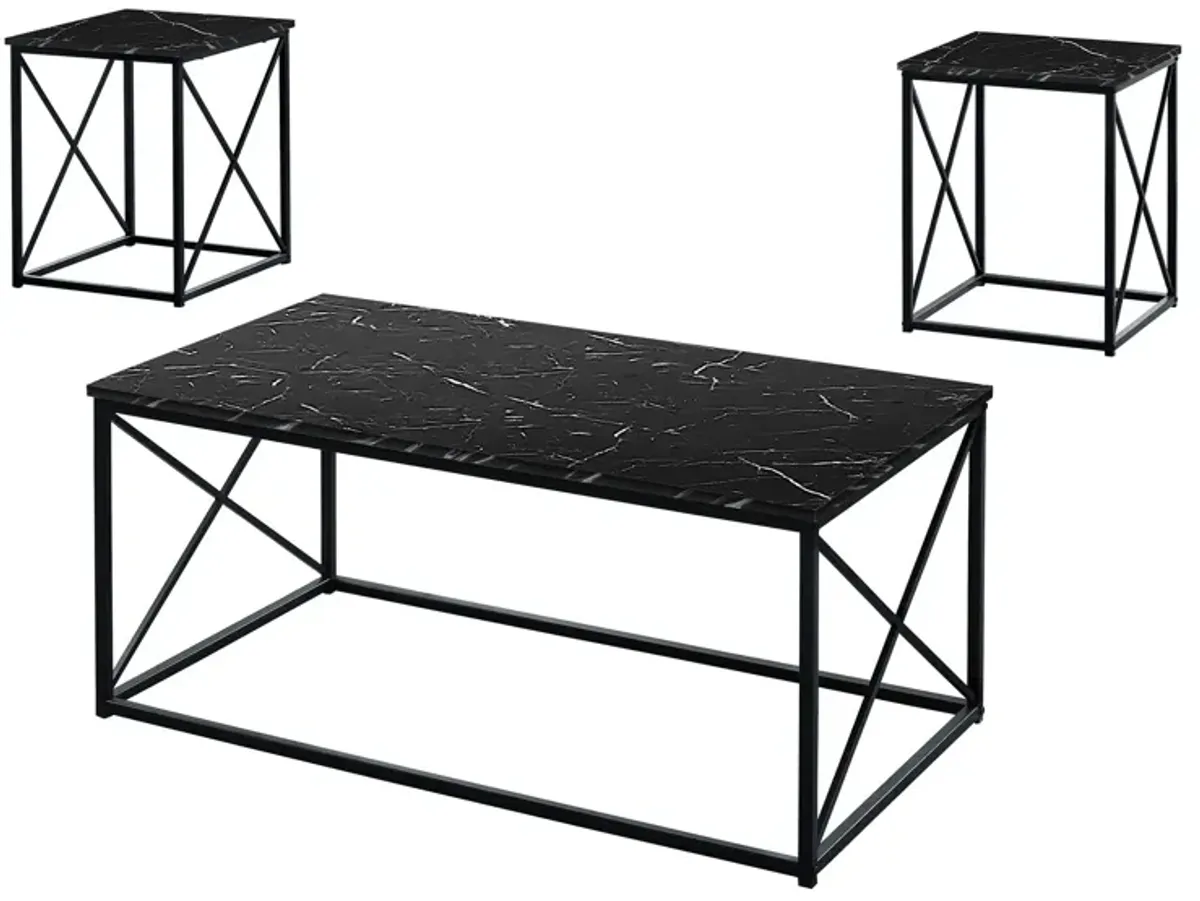 Table Set, Coffee, End, Side, Accent, Living Room, Marble Look Laminate, Contemporary & Modern (Set of 3)