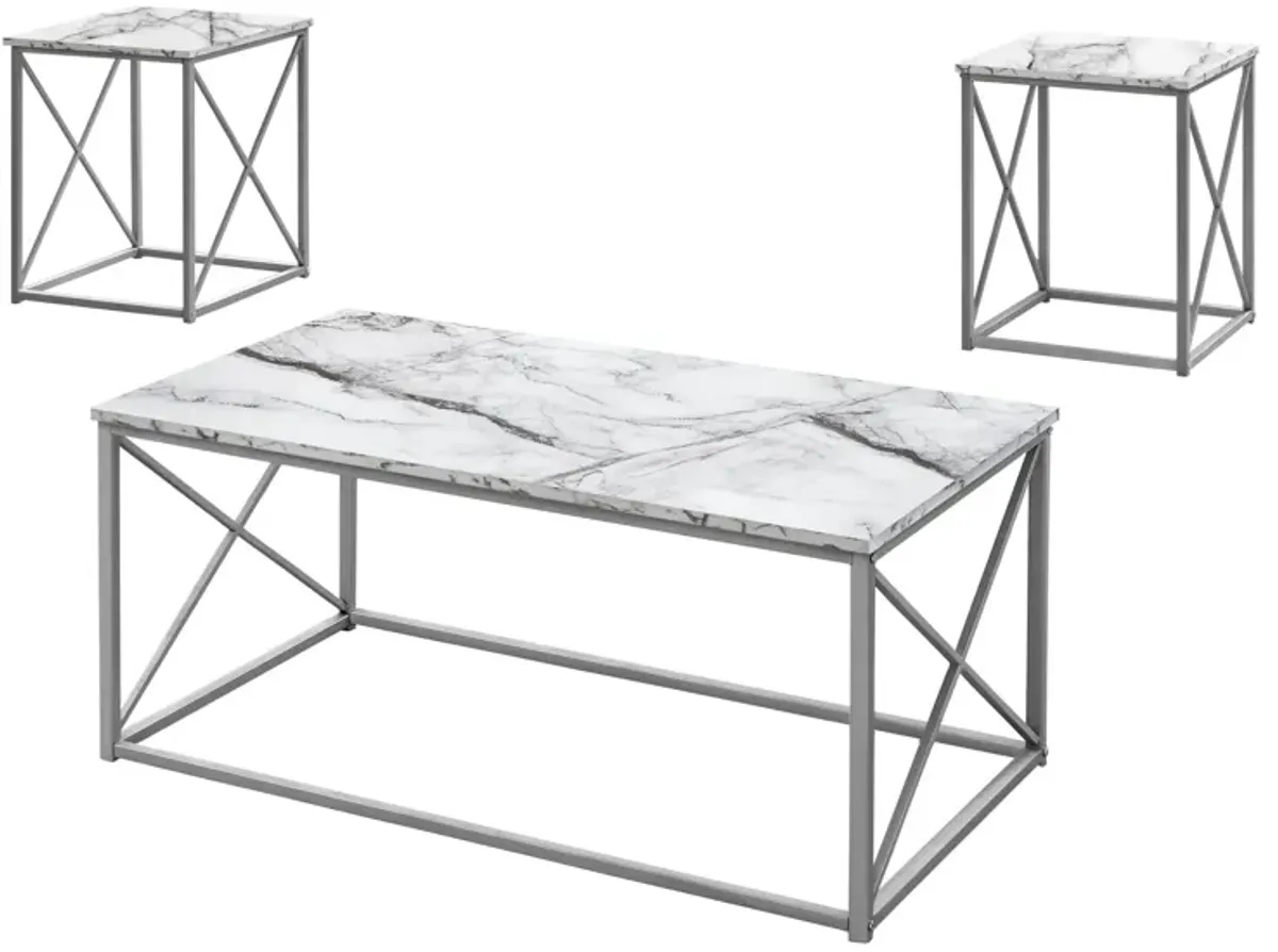 Table Set, Coffee, End, Side, Accent, Living Room, Marble Look Laminate, Contemporary & Modern (Set of 3)