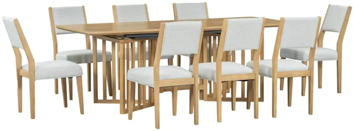 Topmax - 9 Piece Farmhouse Extendable Dining Table Set With 2 Removable Leaves And 8 Upholstered Dining Chairs