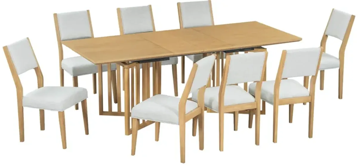 Topmax - 9 Piece Farmhouse Extendable Dining Table Set With 2 Removable Leaves And 8 Upholstered Dining Chairs