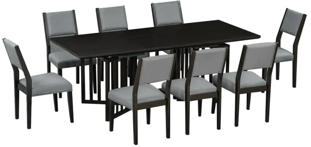 Topmax - 9 Piece Farmhouse Extendable Dining Table Set With 2 Removable Leaves And 8 Upholstered Dining Chairs