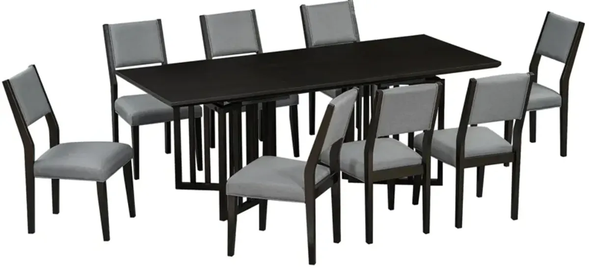 Topmax - 9 Piece Farmhouse Extendable Dining Table Set With 2 Removable Leaves And 8 Upholstered Dining Chairs