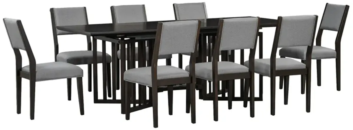 Topmax - 9 Piece Farmhouse Extendable Dining Table Set With 2 Removable Leaves And 8 Upholstered Dining Chairs