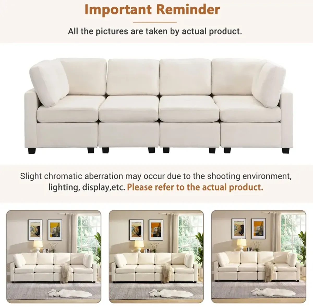 Sectional Sofa Couch Sofa Bed U-Shaped Sofa With Two Movable Ottoman And Three USB Ports For Living Room