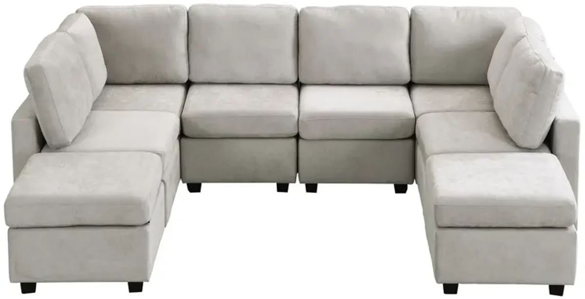 Sectional Sofa Couch Sofa Bed U-Shaped Sofa With Two Movable Ottoman And Three USB Ports For Living Room