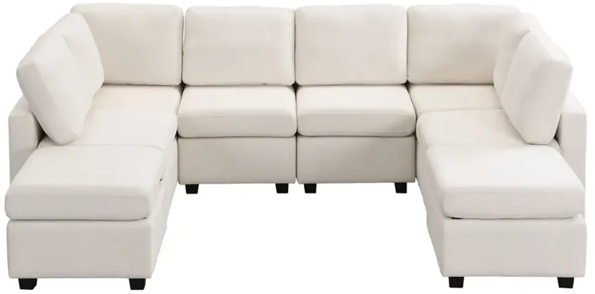 Sectional Sofa Couch Sofa Bed U-Shaped Sofa With Two Movable Ottoman And Three USB Ports For Living Room