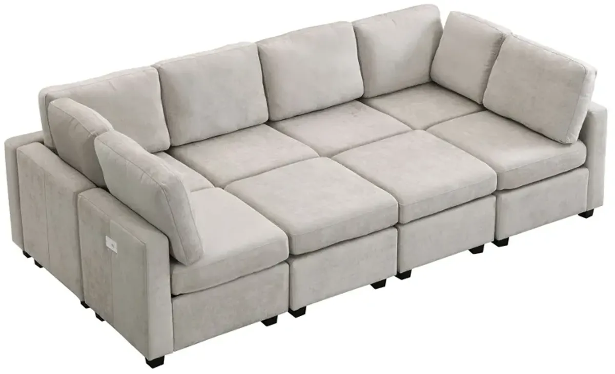 Sectional Sofa Couch Sofa Bed U-Shaped Sofa With Two Movable Ottoman And Three USB Ports For Living Room