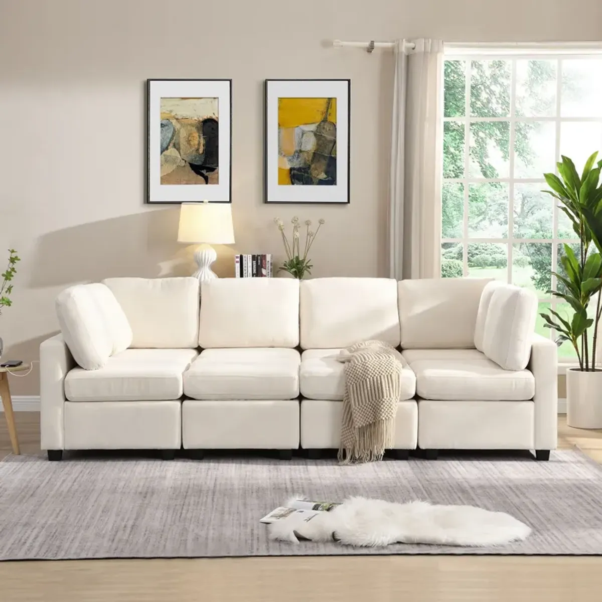 Sectional Sofa Couch Sofa Bed U-Shaped Sofa With Two Movable Ottoman And Three USB Ports For Living Room