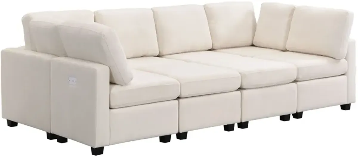 Sectional Sofa Couch Sofa Bed U-Shaped Sofa With Two Movable Ottoman And Three USB Ports For Living Room