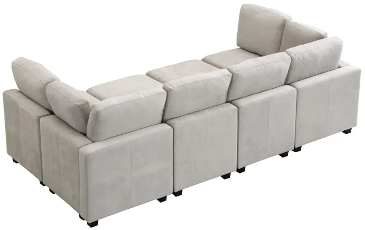 Sectional Sofa Couch Sofa Bed U-Shaped Sofa With Two Movable Ottoman And Three USB Ports For Living Room