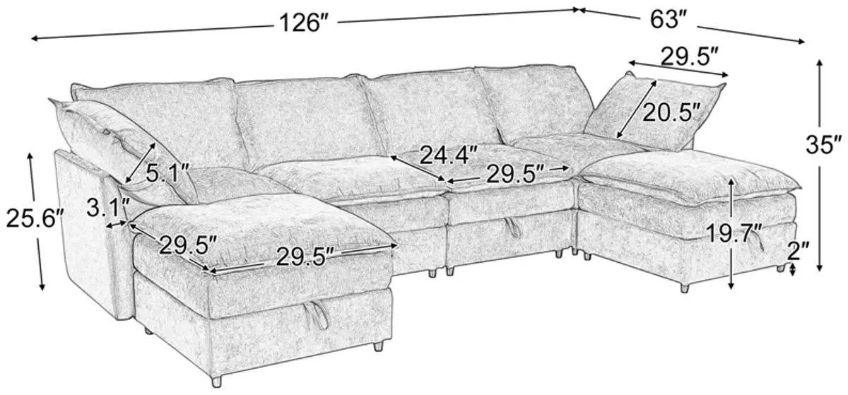 Versatile 6 Piece Modular Sofa Bed With Storage, Stylish Faux Double Layer Cushions, Comfortable & Durable Design, Perfect For Any Living Space