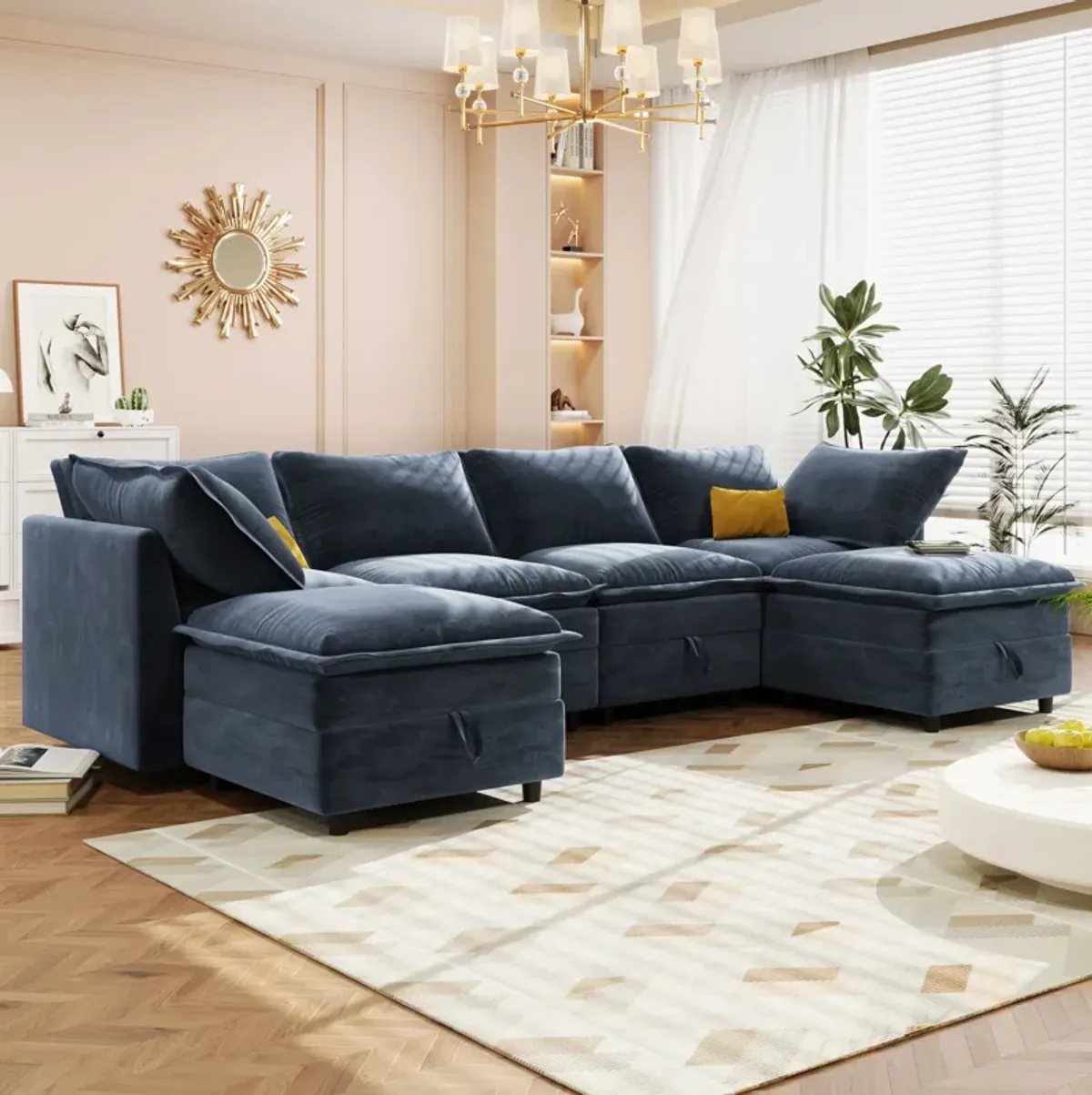 Versatile 6 Piece Modular Sofa Bed With Storage, Stylish Faux Double Layer Cushions, Comfortable & Durable Design, Perfect For Any Living Space