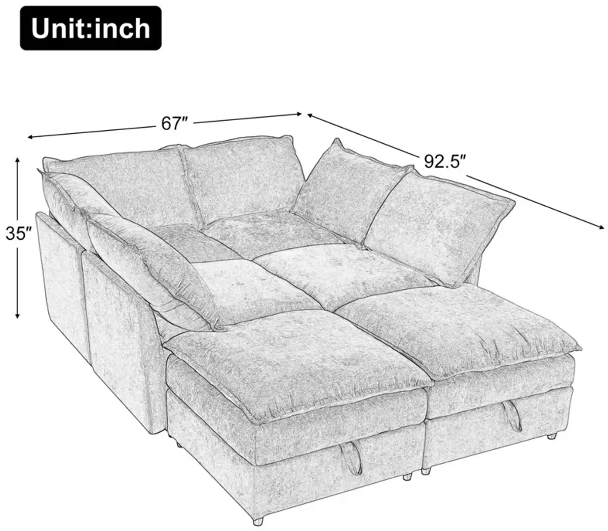 Versatile 6 Piece Modular Sofa Bed With Storage, Stylish Faux Double Layer Cushions, Comfortable & Durable Design, Perfect For Any Living Space