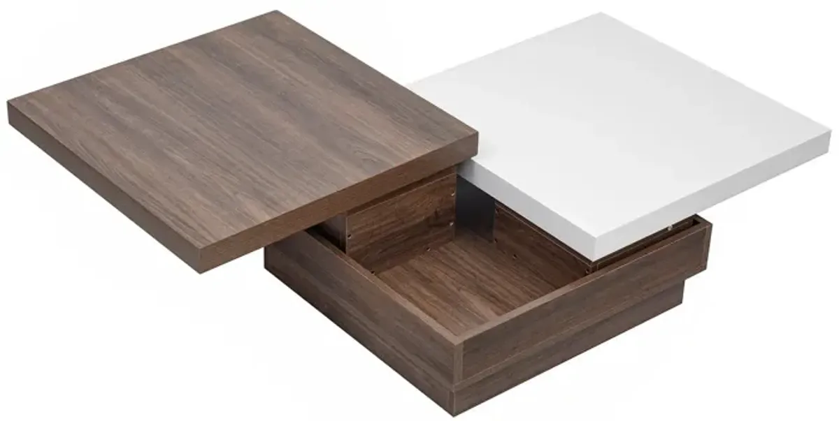 Rotatable Top Coffee Table, Modern Square Coffee Table With Wood Grain Design, 1 Hidden Storage Space For Living Room