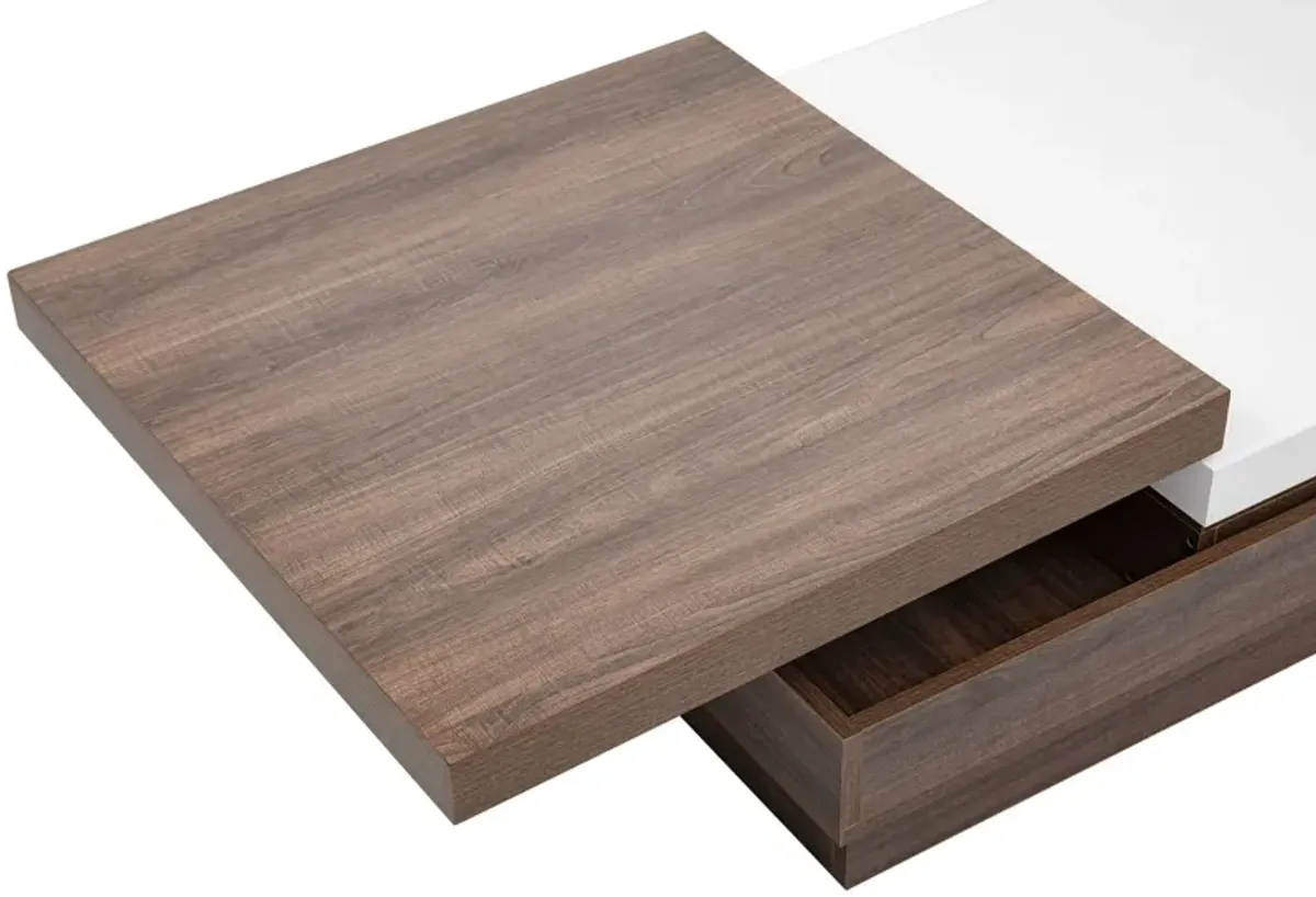 Rotatable Top Coffee Table, Modern Square Coffee Table With Wood Grain Design, 1 Hidden Storage Space For Living Room