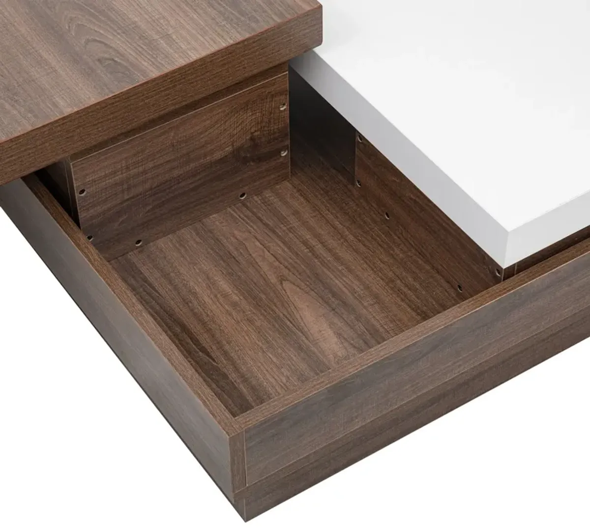 Rotatable Top Coffee Table, Modern Square Coffee Table With Wood Grain Design, 1 Hidden Storage Space For Living Room