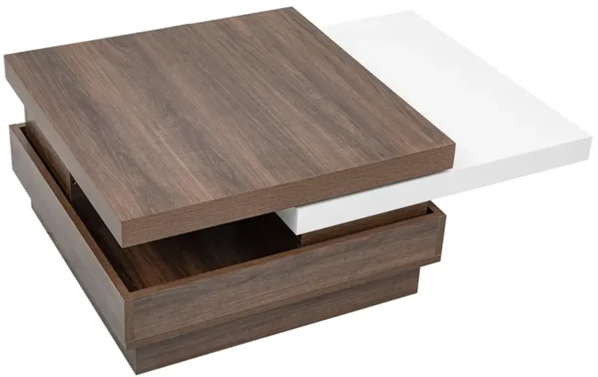 Rotatable Top Coffee Table, Modern Square Coffee Table With Wood Grain Design, 1 Hidden Storage Space For Living Room