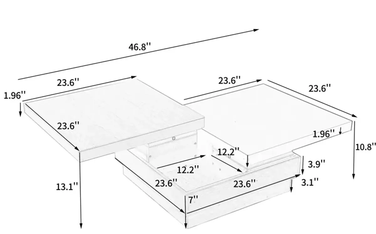 Rotatable Top Coffee Table, Modern Square Coffee Table With Wood Grain Design, 1 Hidden Storage Space For Living Room