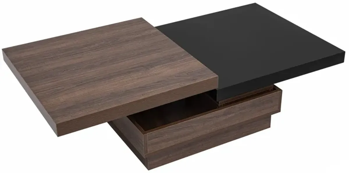 Rotatable Top Coffee Table, Modern Square Coffee Table With Wood Grain Design, 1 Hidden Storage Space For Living Room