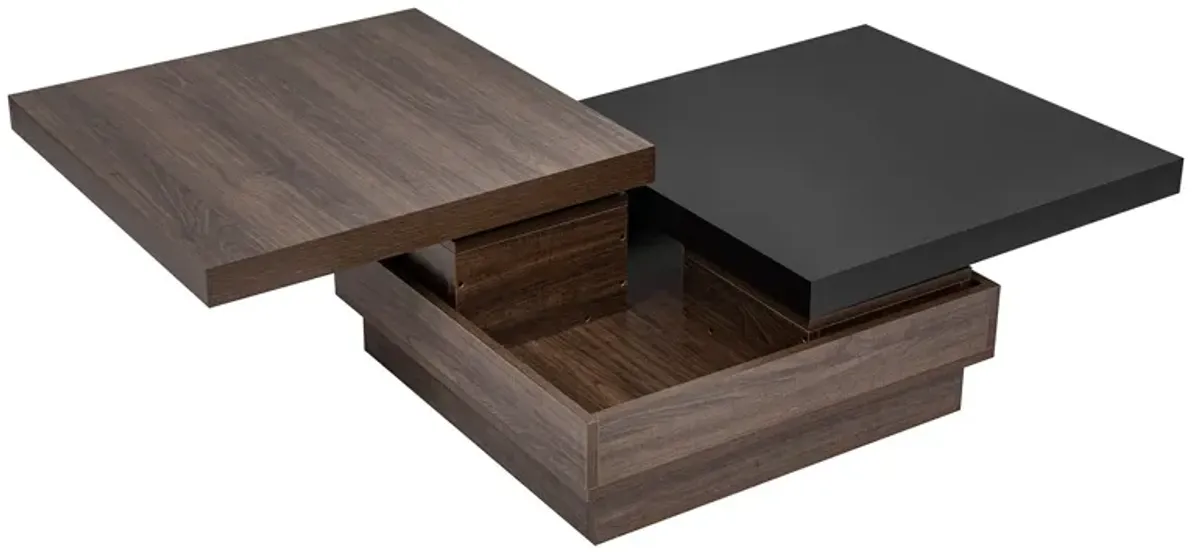 Rotatable Top Coffee Table, Modern Square Coffee Table With Wood Grain Design, 1 Hidden Storage Space For Living Room