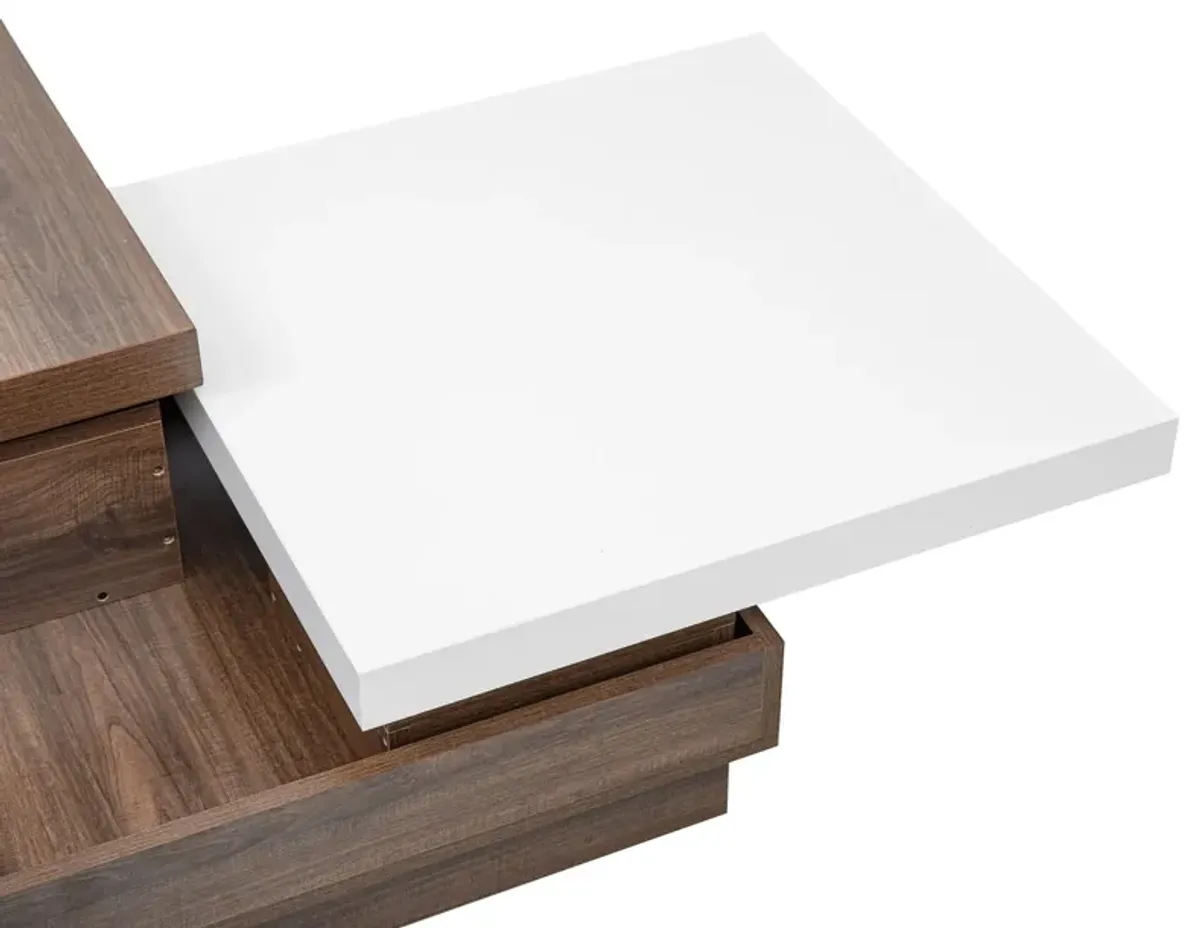 Rotatable Top Coffee Table, Modern Square Coffee Table With Wood Grain Design, 1 Hidden Storage Space For Living Room