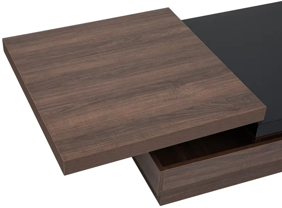 Rotatable Top Coffee Table, Modern Square Coffee Table With Wood Grain Design, 1 Hidden Storage Space For Living Room