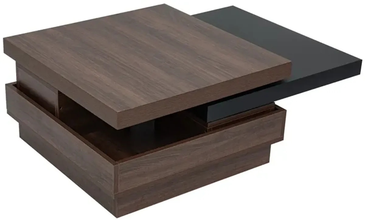 Rotatable Top Coffee Table, Modern Square Coffee Table With Wood Grain Design, 1 Hidden Storage Space For Living Room