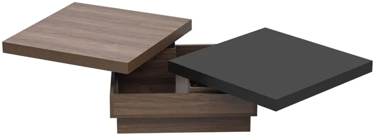 Rotatable Top Coffee Table, Modern Square Coffee Table With Wood Grain Design, 1 Hidden Storage Space For Living Room