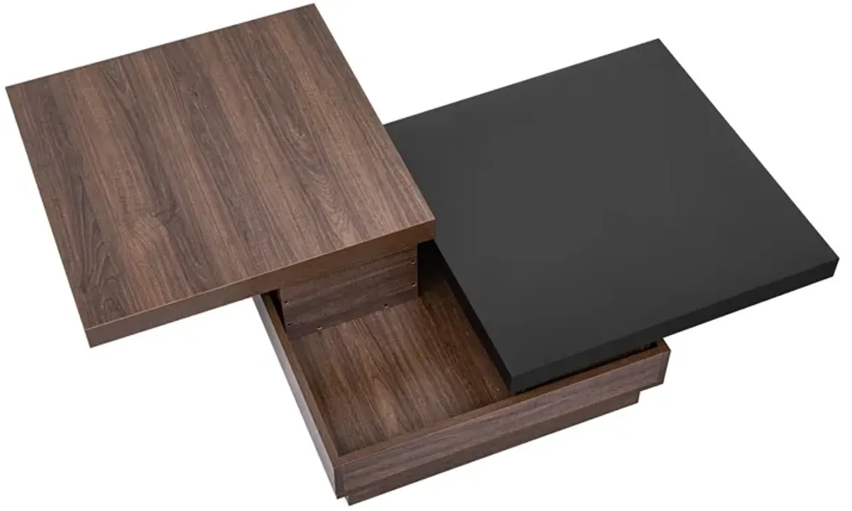 Rotatable Top Coffee Table, Modern Square Coffee Table With Wood Grain Design, 1 Hidden Storage Space For Living Room