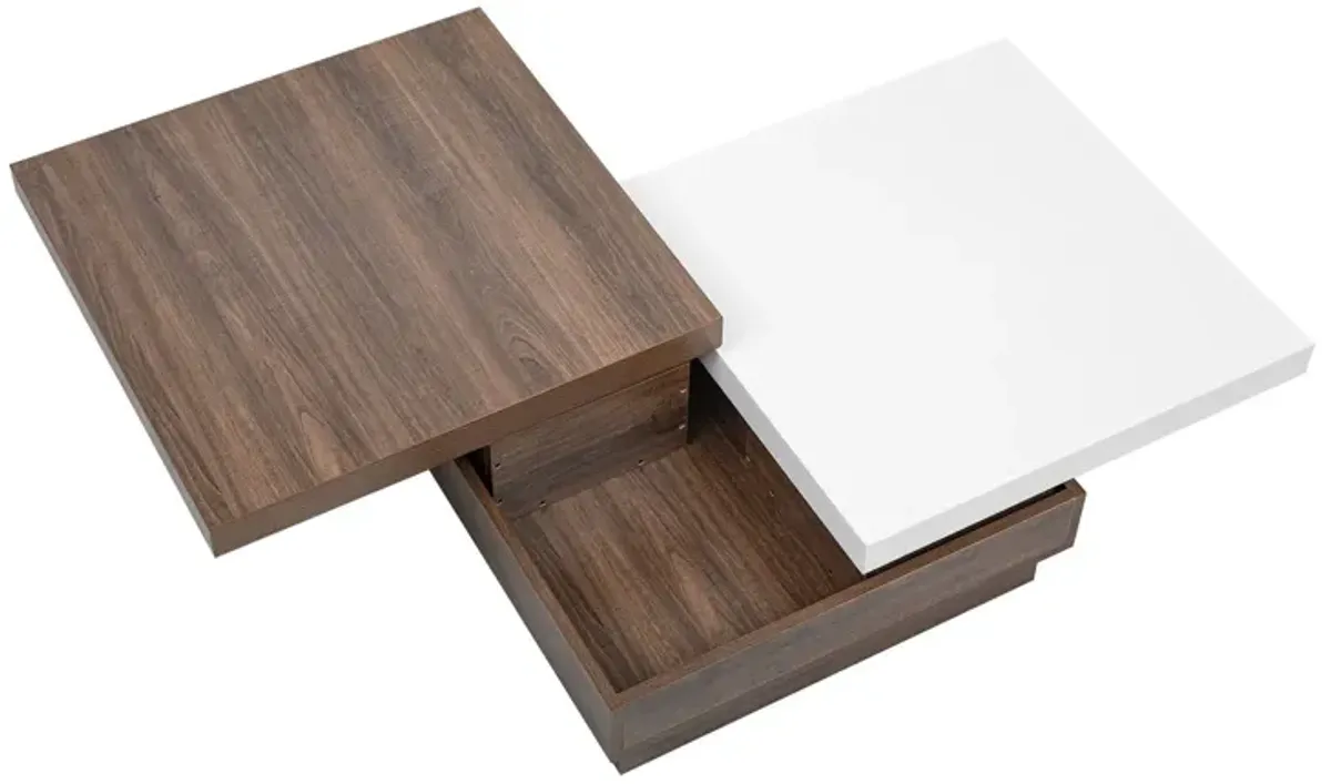 Rotatable Top Coffee Table, Modern Square Coffee Table With Wood Grain Design, 1 Hidden Storage Space For Living Room