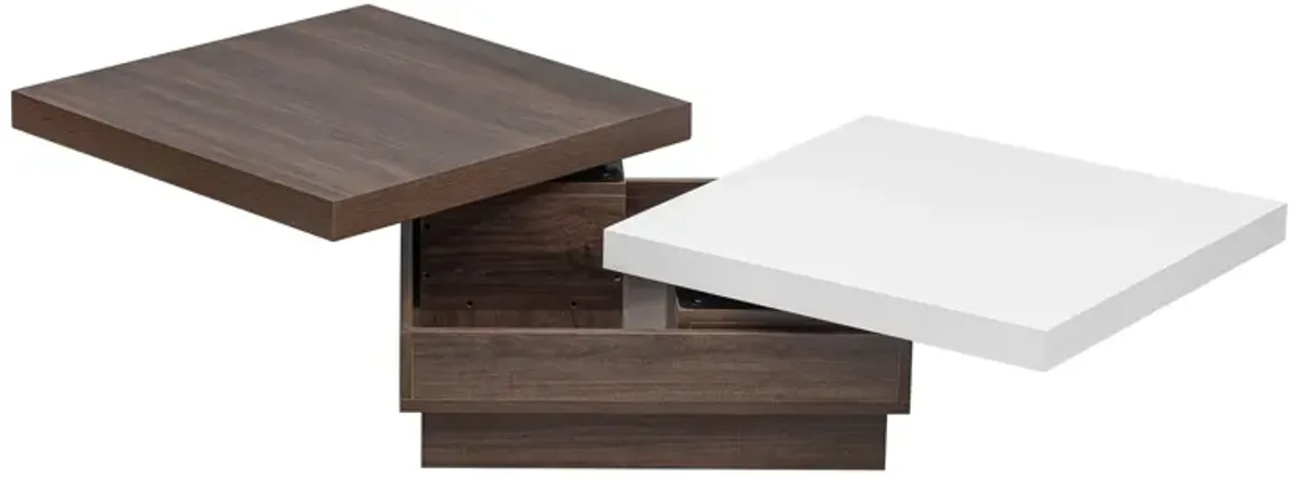 Rotatable Top Coffee Table, Modern Square Coffee Table With Wood Grain Design, 1 Hidden Storage Space For Living Room