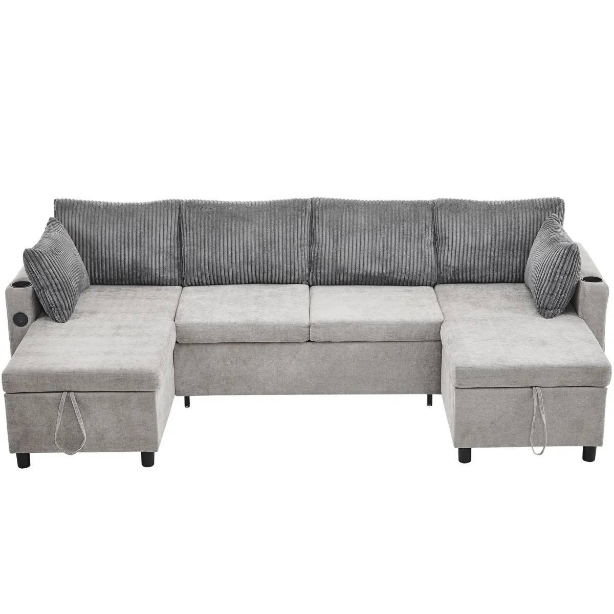 Sectional Sofa Pull Out Sofa Bed Versatile Sofa Sleeper With Large Storage Space, Two USB Ports And Two Cup Holders For Living Room