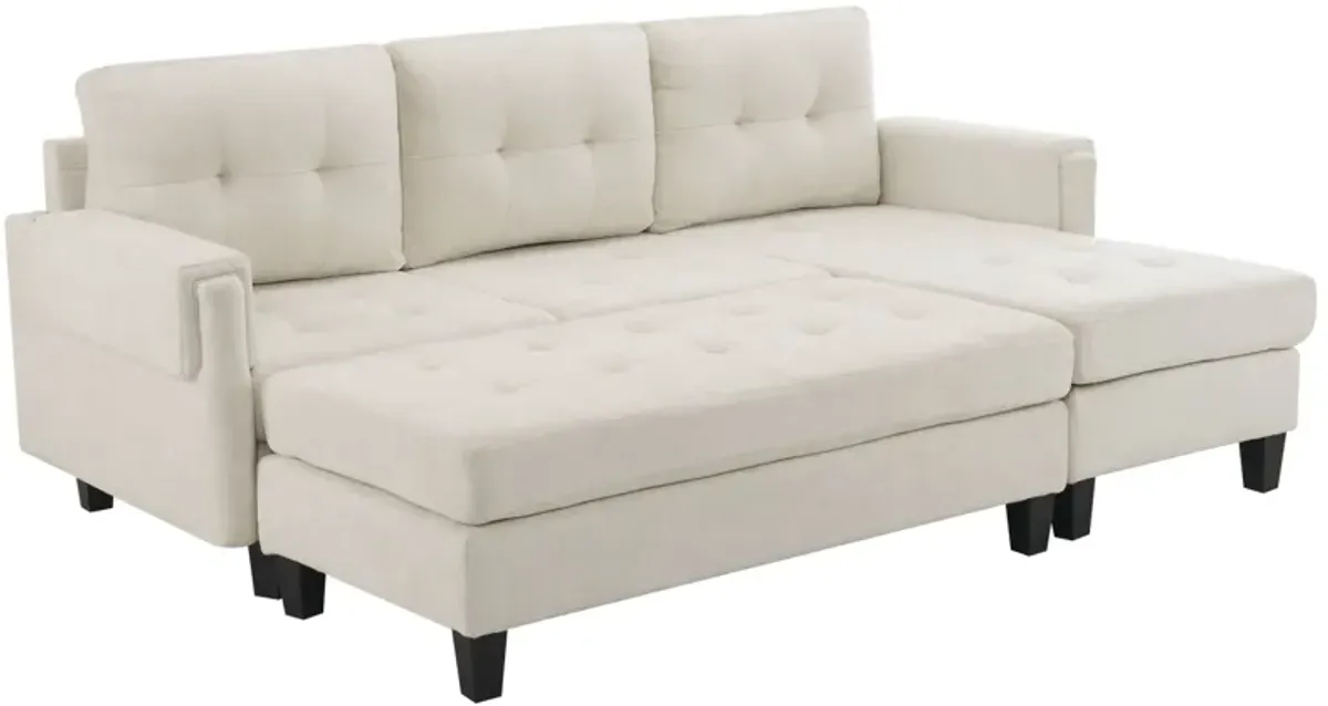 L Shaped Sofa Sectional Couch Sofa Bed With Two USB Ports, A Movable Ottoman And A Reversible Chaise Lounge For Living Room