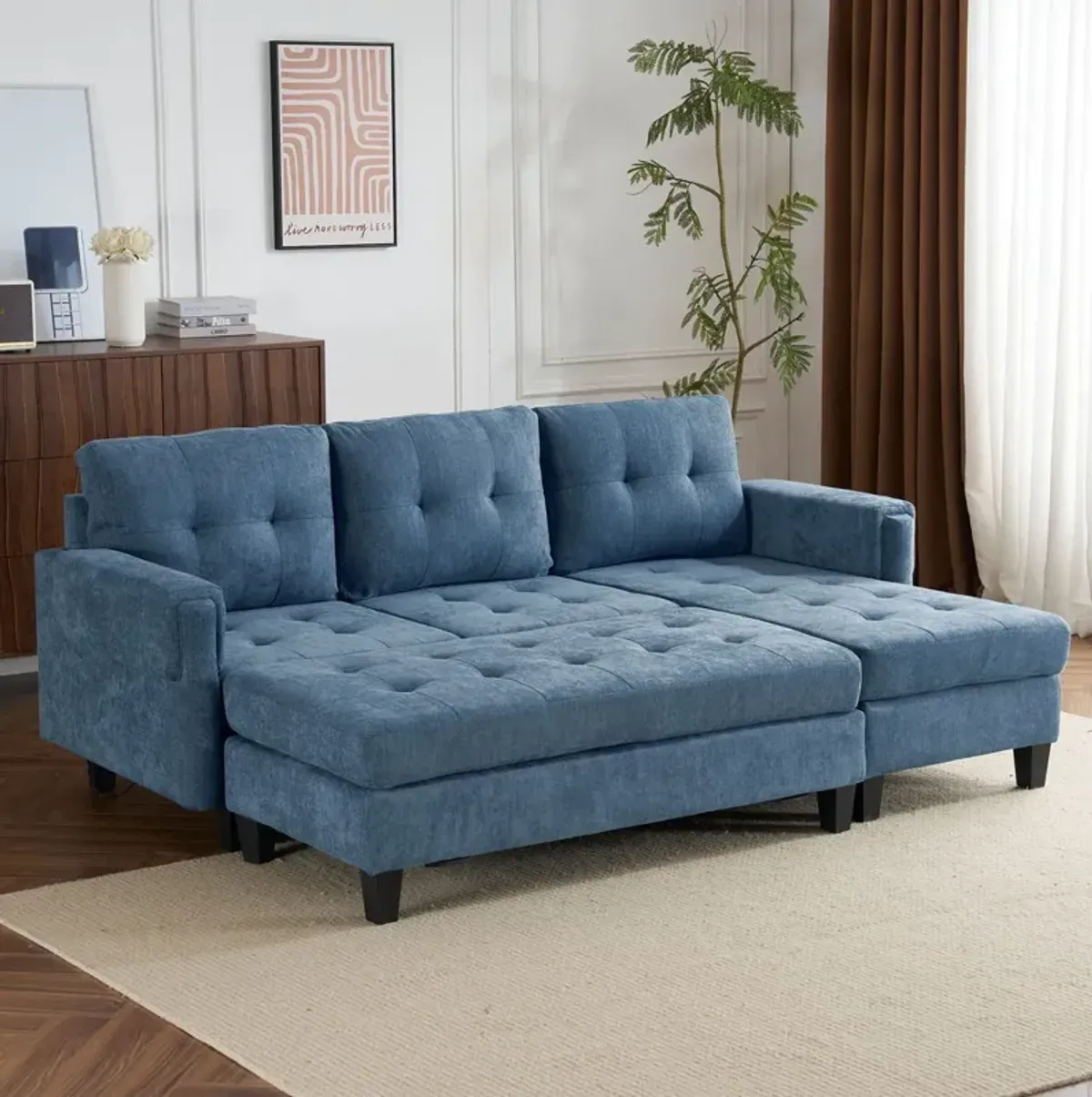 L Shaped Sofa Sectional Couch Sofa Bed With Two USB Ports, A Movable Ottoman And A Reversible Chaise Lounge For Living Room