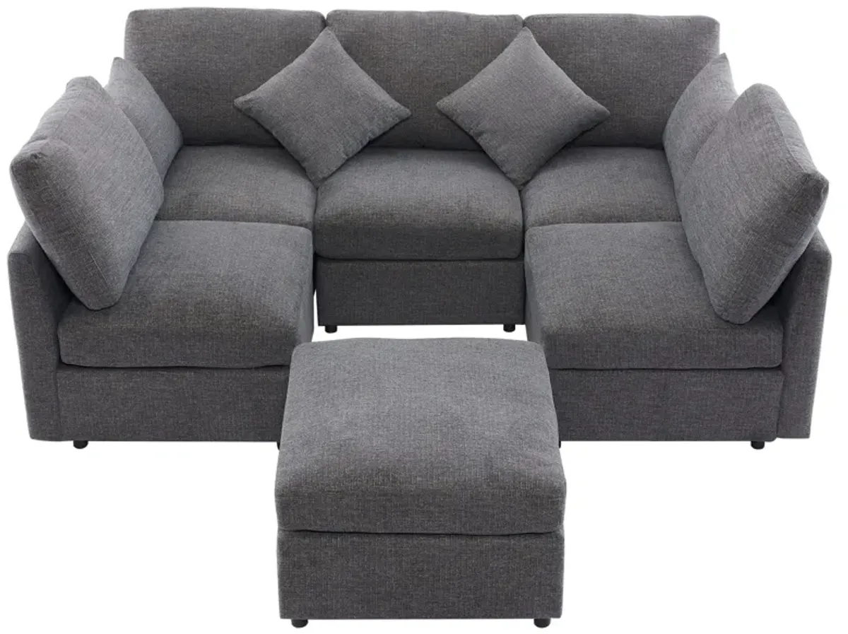 Sectional Sofa Modular Sofa U - Shaped Sofa Couch Sofa Bed L - Shaped Sofa With A Movable Ottoman And Two USB Ports For Living Room