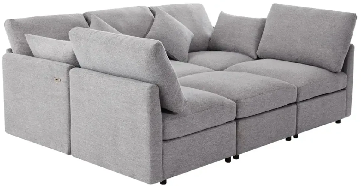 Sectional Sofa Modular Sofa U - Shaped Sofa Couch Sofa Bed L - Shaped Sofa With A Movable Ottoman And Two USB Ports For Living Room