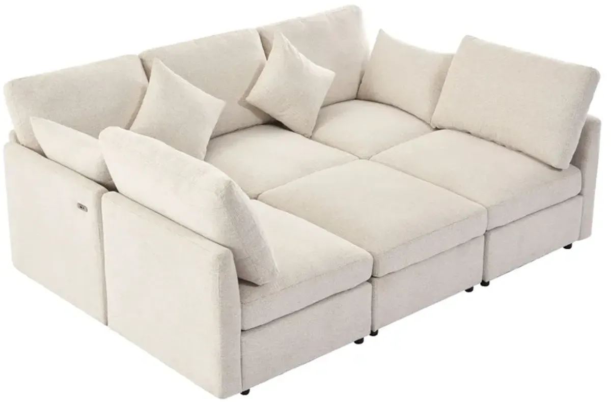 Sectional Sofa Modular Sofa U - Shaped Sofa Couch Sofa Bed L - Shaped Sofa With A Movable Ottoman And Two USB Ports For Living Room