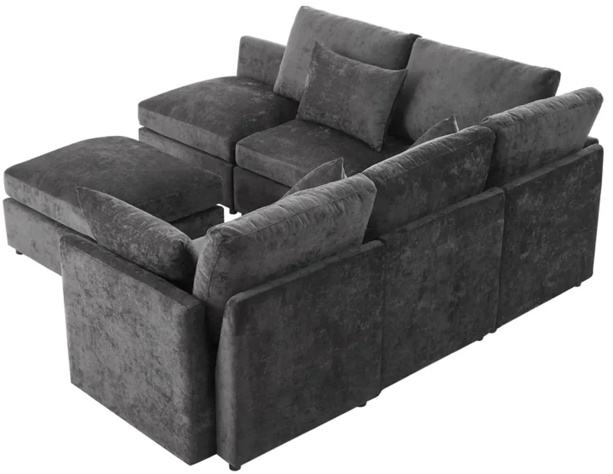 Sectional Sofa Modular Sofa U - Shaped Sofa Couch Sofa Bed L - Shaped Sofa With A Movable Ottoman And Two USB Ports For Living Room