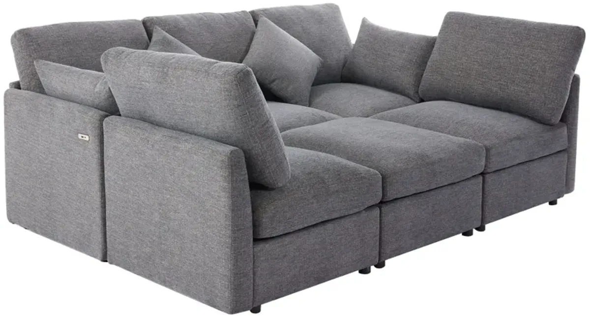 Sectional Sofa Modular Sofa U - Shaped Sofa Couch Sofa Bed L - Shaped Sofa With A Movable Ottoman And Two USB Ports For Living Room