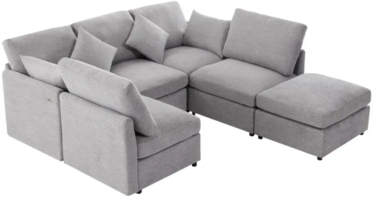 Sectional Sofa Modular Sofa U - Shaped Sofa Couch Sofa Bed L - Shaped Sofa With A Movable Ottoman And Two USB Ports For Living Room