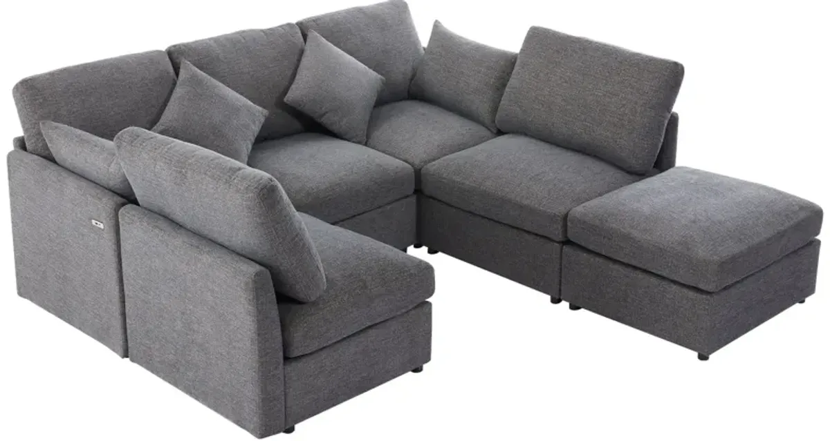 Sectional Sofa Modular Sofa U - Shaped Sofa Couch Sofa Bed L - Shaped Sofa With A Movable Ottoman And Two USB Ports For Living Room